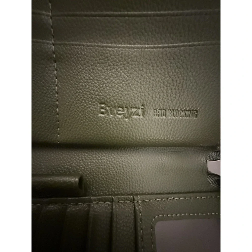 Bveyzi Leather Wallet CardHolder Ziparound Wristlet Green‎ RFID Blocking